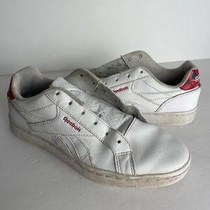 Reebok Classic White Tennis Shoe Red Hibiscus back size 6.5 No Laces